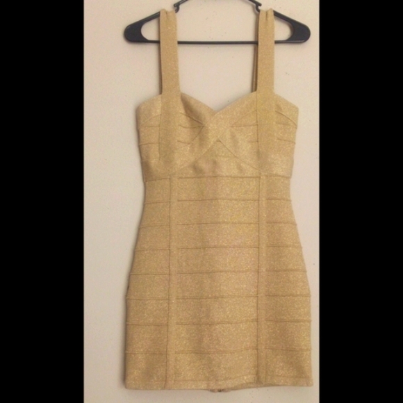 🆕 LISTING!! HMS GOLD SHIMMER CRISSCROSS BUST ZIPPER BANDAGE DRESS - Picture 4 of 15